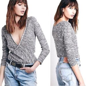Free People Gotham Marled Knit Wrap Sweater Gray Size Small